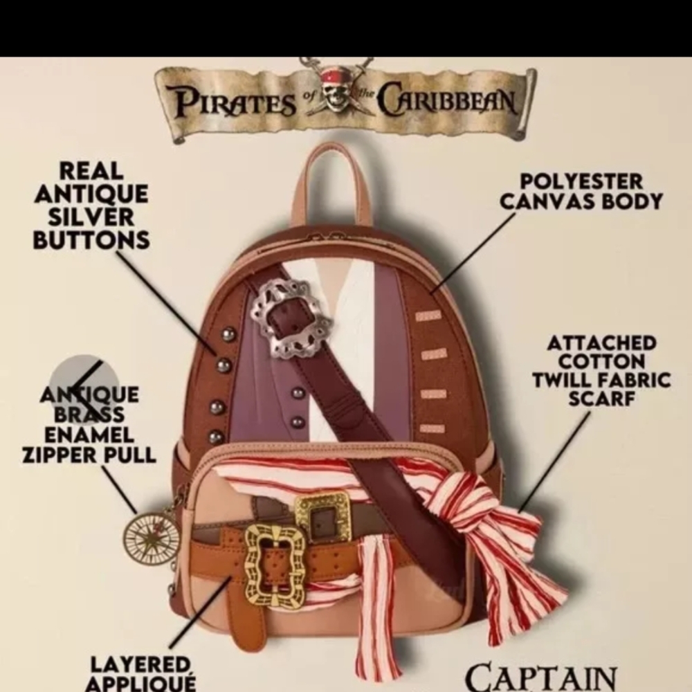 Loungefly Pirates of the Caribbean Backpack - Brown and Red
